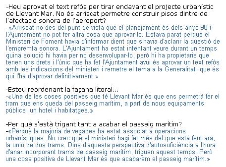Extracte de l'entrevista a l'alcalde de Gavà (Joaquim Balsera) publicada al diari EL PUNT el 27 de juliol de 2008